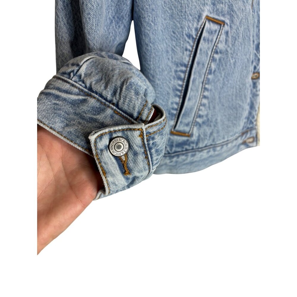 NWT Abercrombie & Fitch Sherpa Lined Button Down Blue Jean Jacket-sz Large - Picture 8 of 8